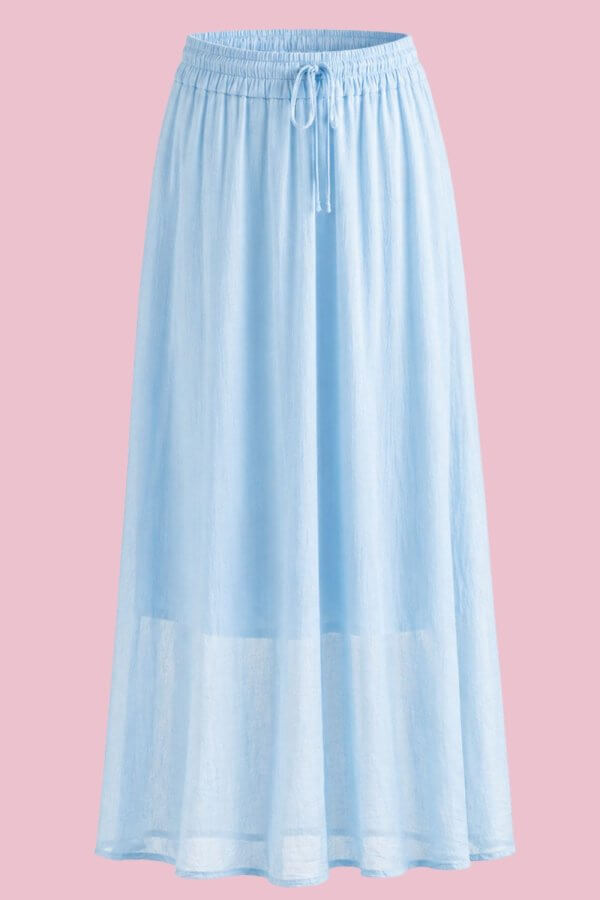 Jupe longue femme voile coton bleu ciel taille élastiquée – Jolie Re'belle Couzeix